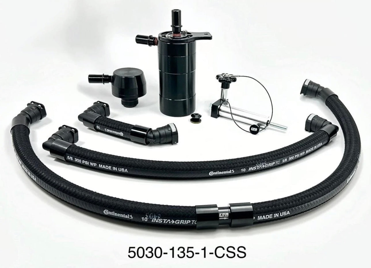 Plug N Play™ Single Valve Oil Catch Can with CSS (fits 15-20 Mustang GT with TVS VMP) UPR