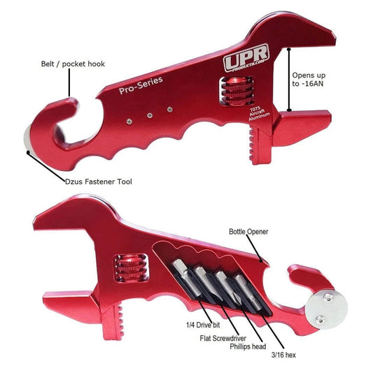 UPR 7075 Billet Adjustable -16 AN Wrench with Dual DZUS Multi-Tool Pit Wrench