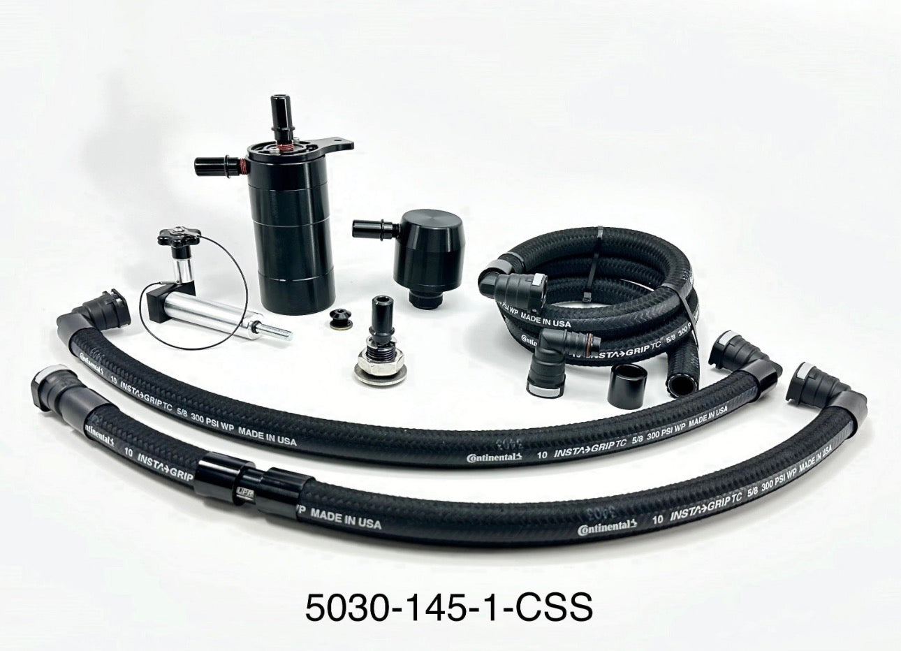 Plug N Play™ Single Valve Oil Catch Can with CSS Separator (fits 15-23 Mustang GT with Hellion) UPR