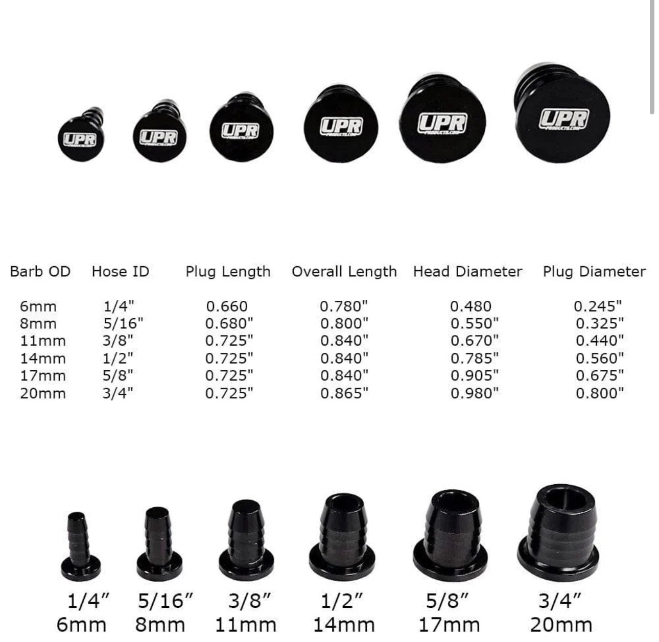 UPR Billet Vacuum Block Off Plugs Universal