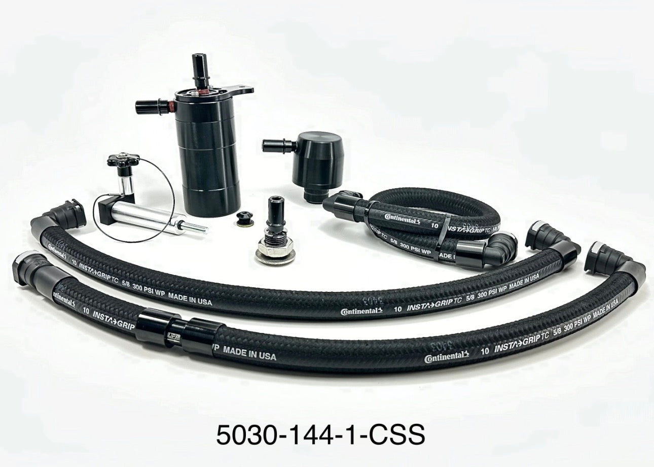 Plug N Play™ Single Valve Oil Catch Can with CSS Separator (fits 15-23 Mustang GT with Hellion) UPR